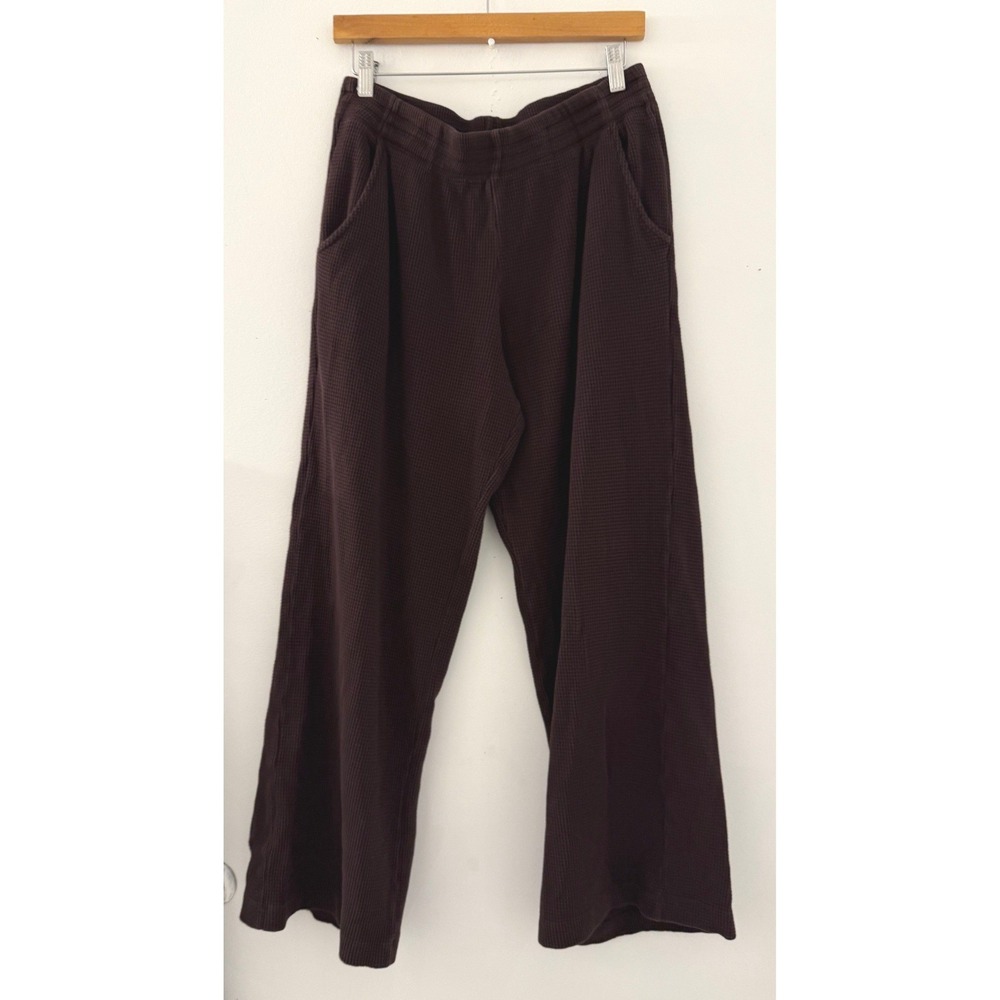 Electric & Rose Brown Waffle Knit Wide Leg Lounge Pants Women Large Cotton USA